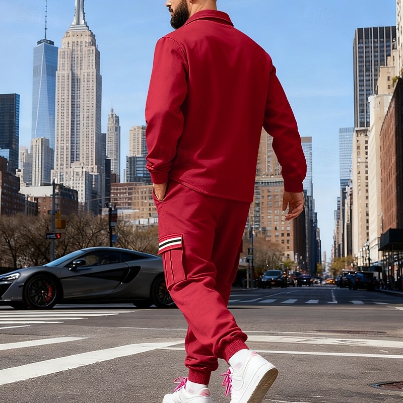 Ανδρικά Πουλόβερ Φόρμα Σετ ρούχων Jachetă Πέτο ΕΞΩΤΕΡΙΚΟΥ ΧΩΡΟΥ Καθημερινά Αθλητικά Κορδόνι Κουμπί επάνω Τσέπη Ταινία Μαύρο Ρουμπίνι Καφέ Πολυεστέρας Ρούχα Γυμναστικής Μοντέρνα Κομψό στυλ street 2026 - $55.99 –P3