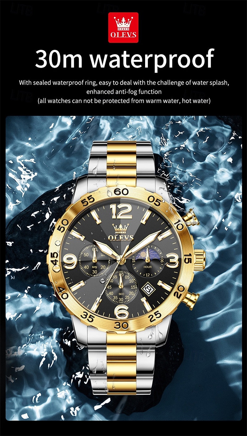 The New Olevs Men'S Business Watch Features A Luminous Moon Phase Calendar Small Three-Hand Multi-Functional Digital Large Dial Quartz Watch Which Is A Fashionable Casual Waterproof And Sporty Me 2025 - $34.99 –P11