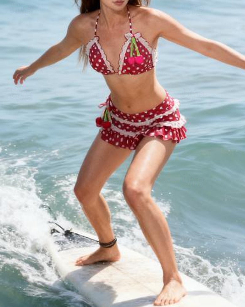 Damskie Zestawy bikini Strój kąpielowy Kąpielówki Solidne kolory Stroje kąpielowe Czerwony Oddychający Bez rękawów - Surfing Plaża Pływacki Lato 2026 - $37.99 –P1