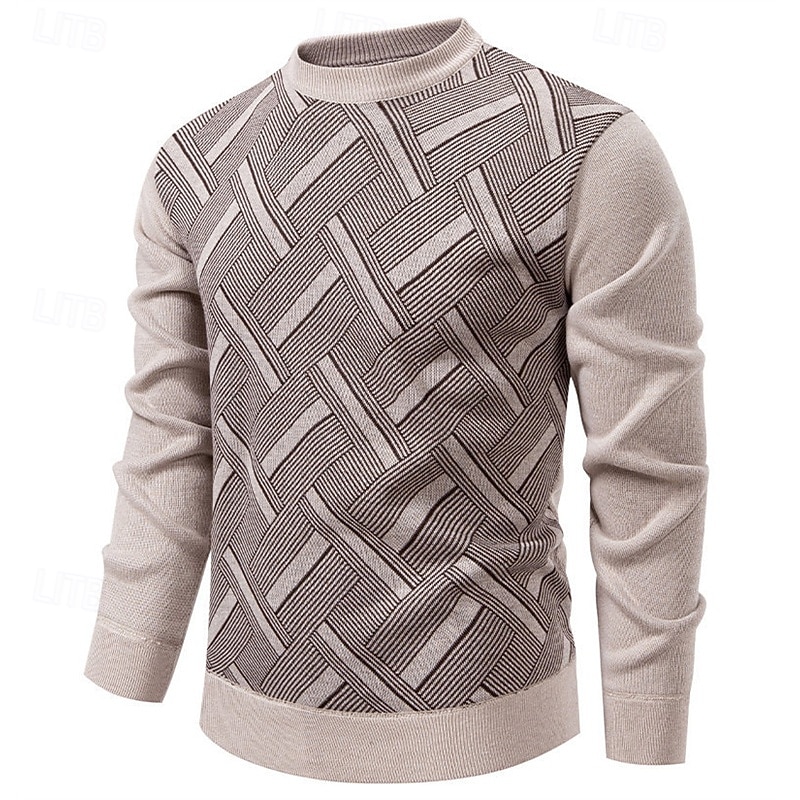 Муж. Пуловер Свитер Вязаный свитер Рельефный узор Вязать Обычные топы Трикотаж Геометрический принт Вырез под горло Мода Классический Отпуск На каждый день Одежда Наступила зима Синий Винный L XL 2XL 2026 - $21.99 –P2