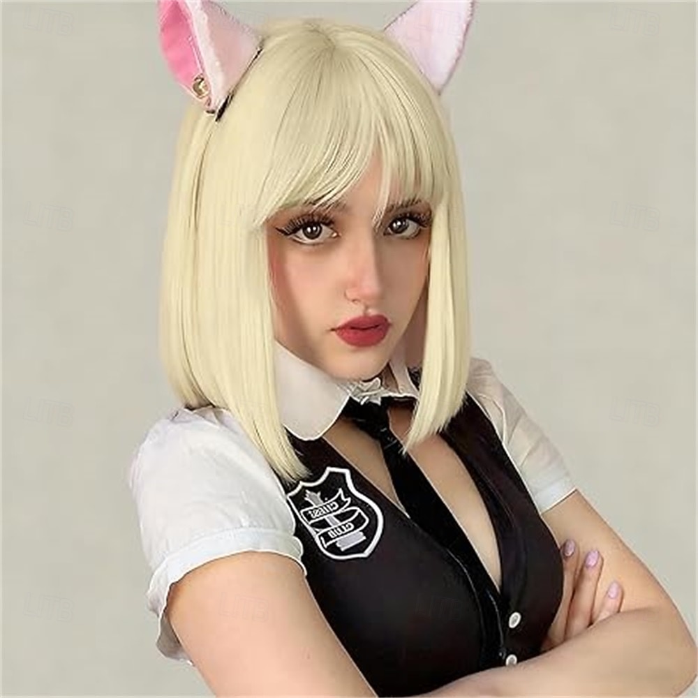 Parrucca di Carnevale 2026 Biondo Nero Blu Liscio Ciocca Corto Parrucca sintetica da festival Martedì grasso Parata Capelli per costumi da cosplay per Da donna del 2026 a $21.99 –P3
