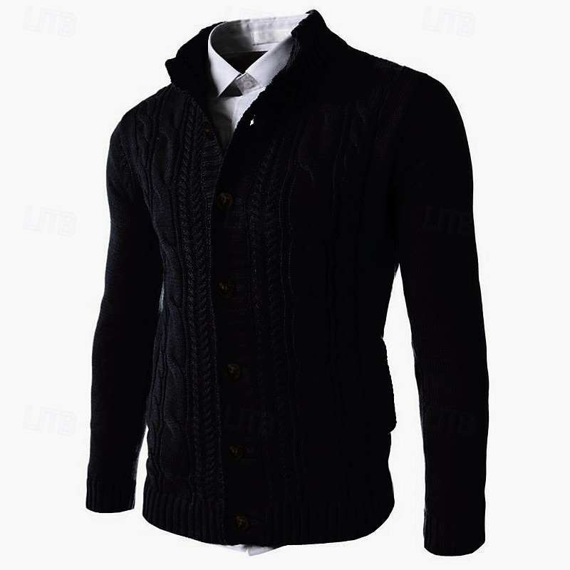 Per uomo Felpa Cardigan A Coste Treccia Maglia Top Regolari Lavorato a maglia Semplice Collo alla coreana Vacanza Moda Casuale Abbigliamento quotidiano Abbigliamento Autunno Inverno Blu Nero L XL 2XL del 2026 a $43.99 –P4