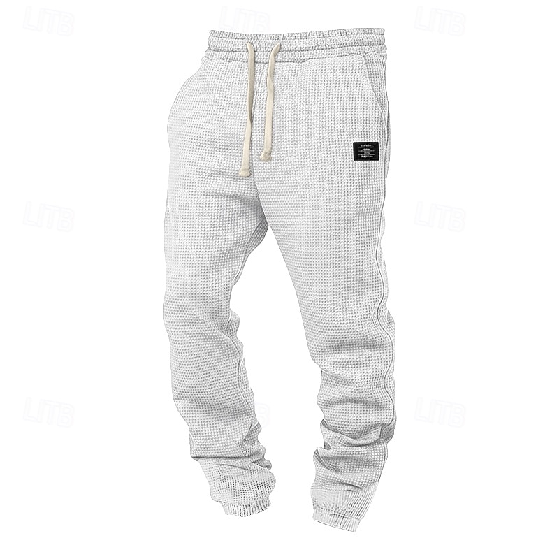 Men's Waffle Sweatpants Joggers Trousers Casual Pants Drawstring Elastic Cuff Solid Color Comfort Full Length Daily Outdoor Streetwear Vacation Fashion Black White Micro-elastic 2026 - $22.99 –P3