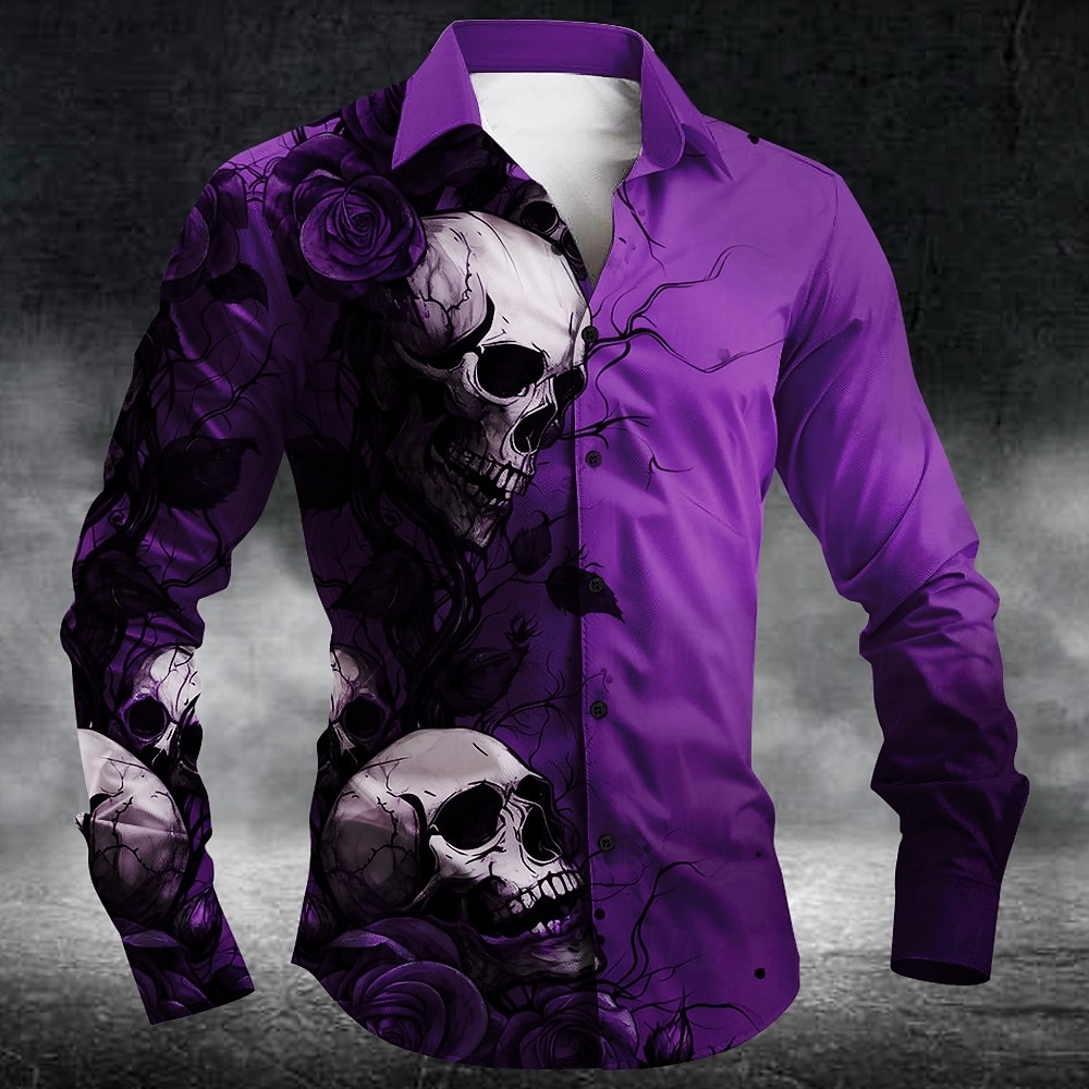 Homens Caveiras Rosa Flores Camisa Social camisa de botão Manga Longa Vintage retrô Estilo gótico escuro Casual Ao ar livre Feriado Primavera Outono Aberto para a Lateral Impressão 3D camisas de de 2026 por $27.99 –P3