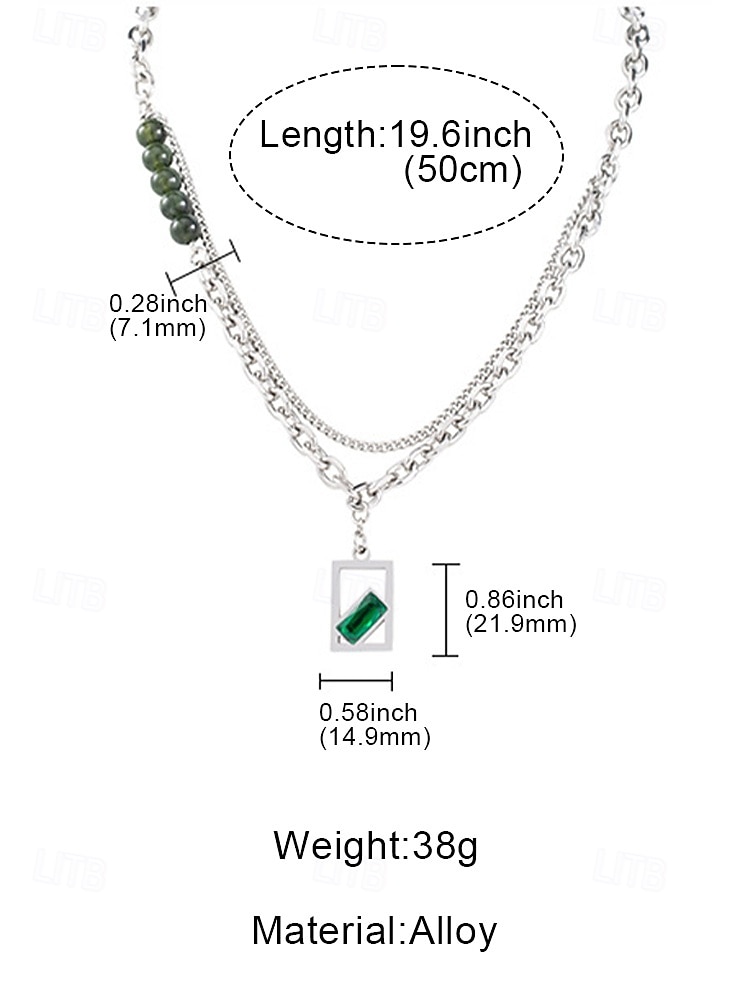 Men's Stainless Steel Chain Necklace with Green Gemstone Pendant - Stylish, Durable, Perfect for Casual and Formal Occasions 2026 - $7.99 –P7