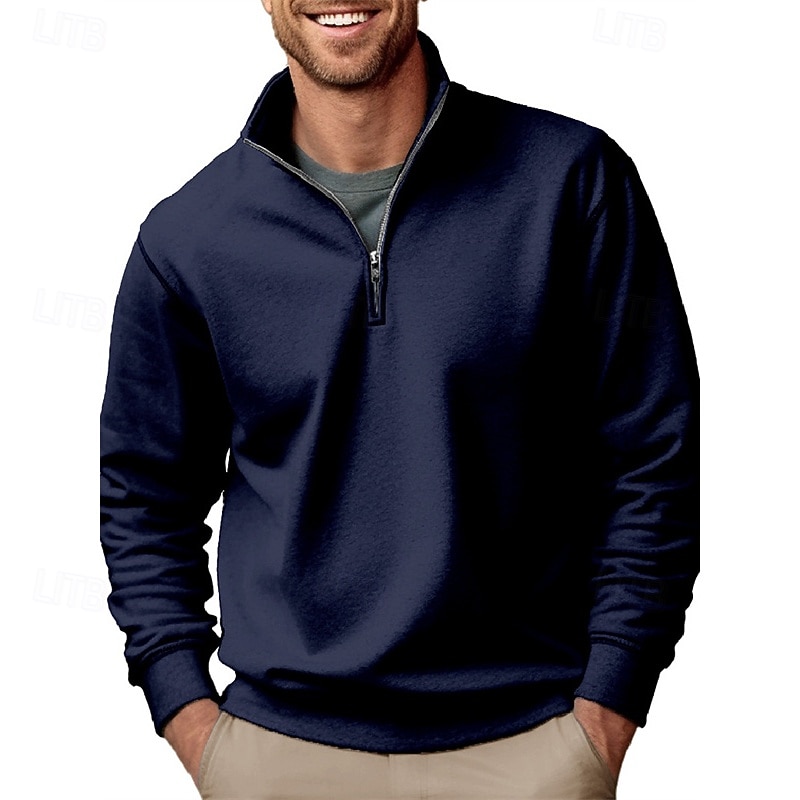 Voor heren Polo Poloshirts Vakantie Straat Kwart ritssluiting Lange mouw Modieus Basic Effen Lente Herfst Getailleerd blauw Zwart Wit Groen Lichtgroen Polo 2026 - $31.99 –P10