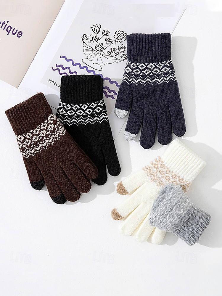 Julehansker med berøringsskjerm til herre, flere farger, varm strikk med Fair Isle-mønster, ideelle for vinter- og høytidsaktiviteter 2026 - $7.99 –P4
