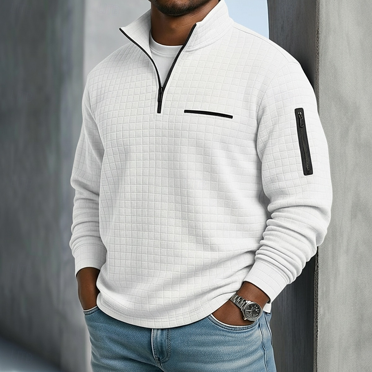 Męskie Koszulki polo waflowe Teksturowany Codzienny Sport i turystyka Quarter Zip Długi rękaw Moda Wygodny Zapiąć na zamek błyskawiczny Kieszeń Jesień i zima Wiosna i jesień Między sezonami Czarny 2026 - $24.99 –P8