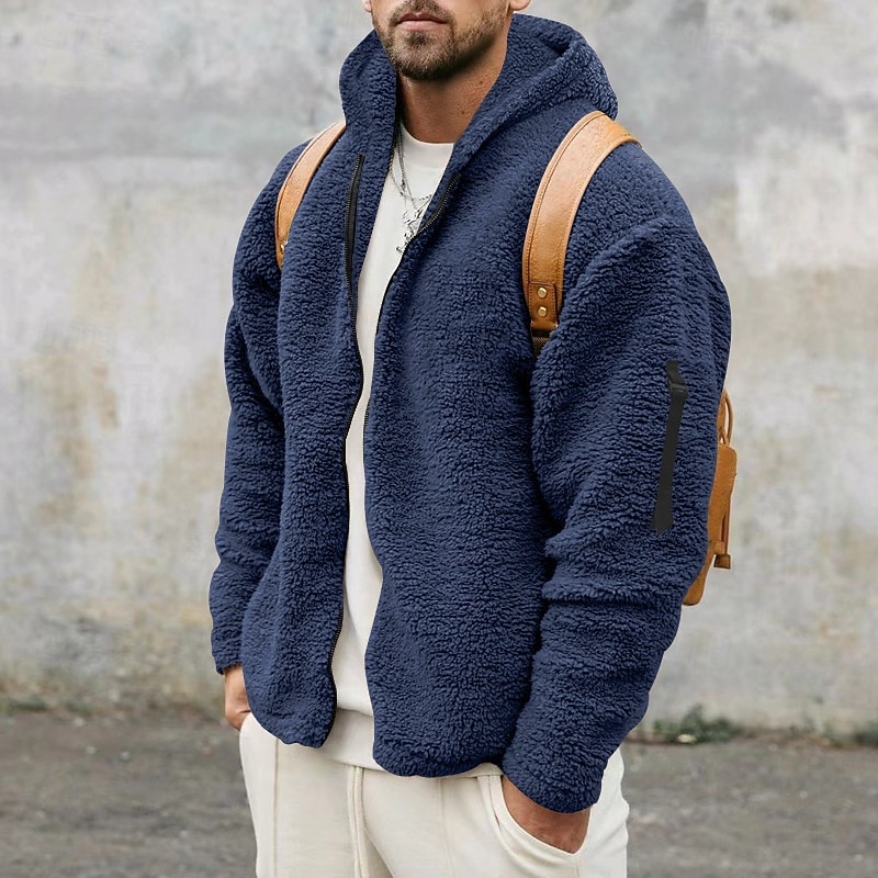 Homens Casaco de inverno Casaco de pelúcia Jaqueta casual Ao ar livre Casual Térmico / Quente Bolsos Zip Completo Outono Inverno Tecido Roupa de rua Diário Com Capuz Padrão Preto Azul Marinha cáqui de 2026 por $34.99 –P2