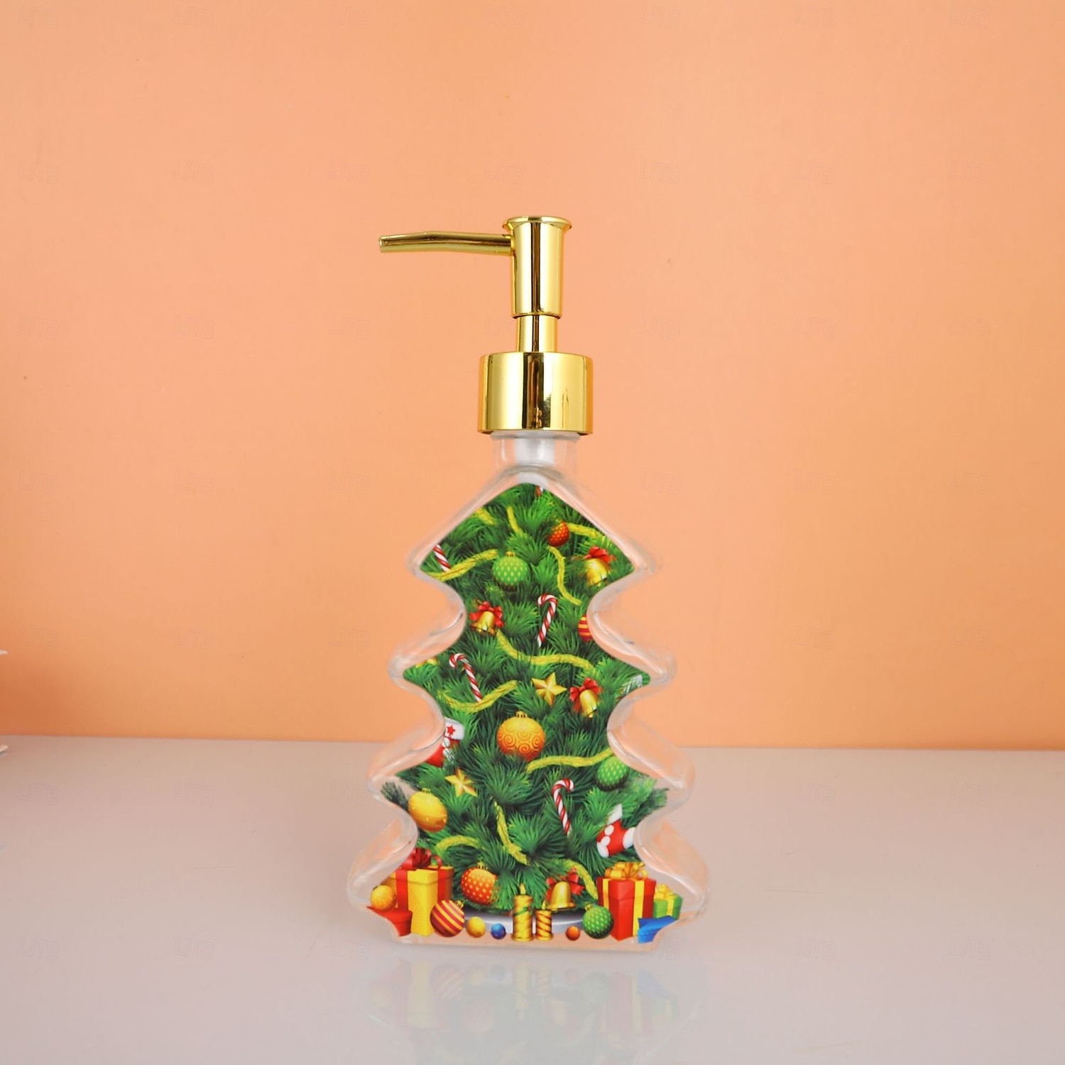 Glass Christmas Tree Hand Pump Dispenser Bottle - 300ml Red/Green Reusable Travel-Sized Soap/Lotion/Cleanser Container with Golden Reindeer Snowflake Design for Kitchen, Bathroom, Office - Durable 2026 - $6.99 –P13