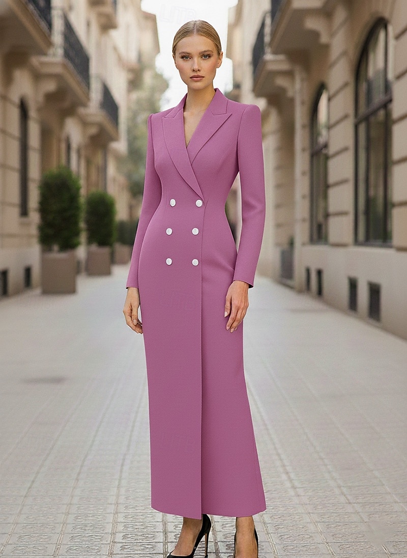 Women's Tuxedo Dress Sheath Formal Crepe Elegant Simple Long Sleeve 3/4 Sleeve Pleated Floor Length Peaked Lapel V Neck Double Breasted 2026 - $159.99 –P4