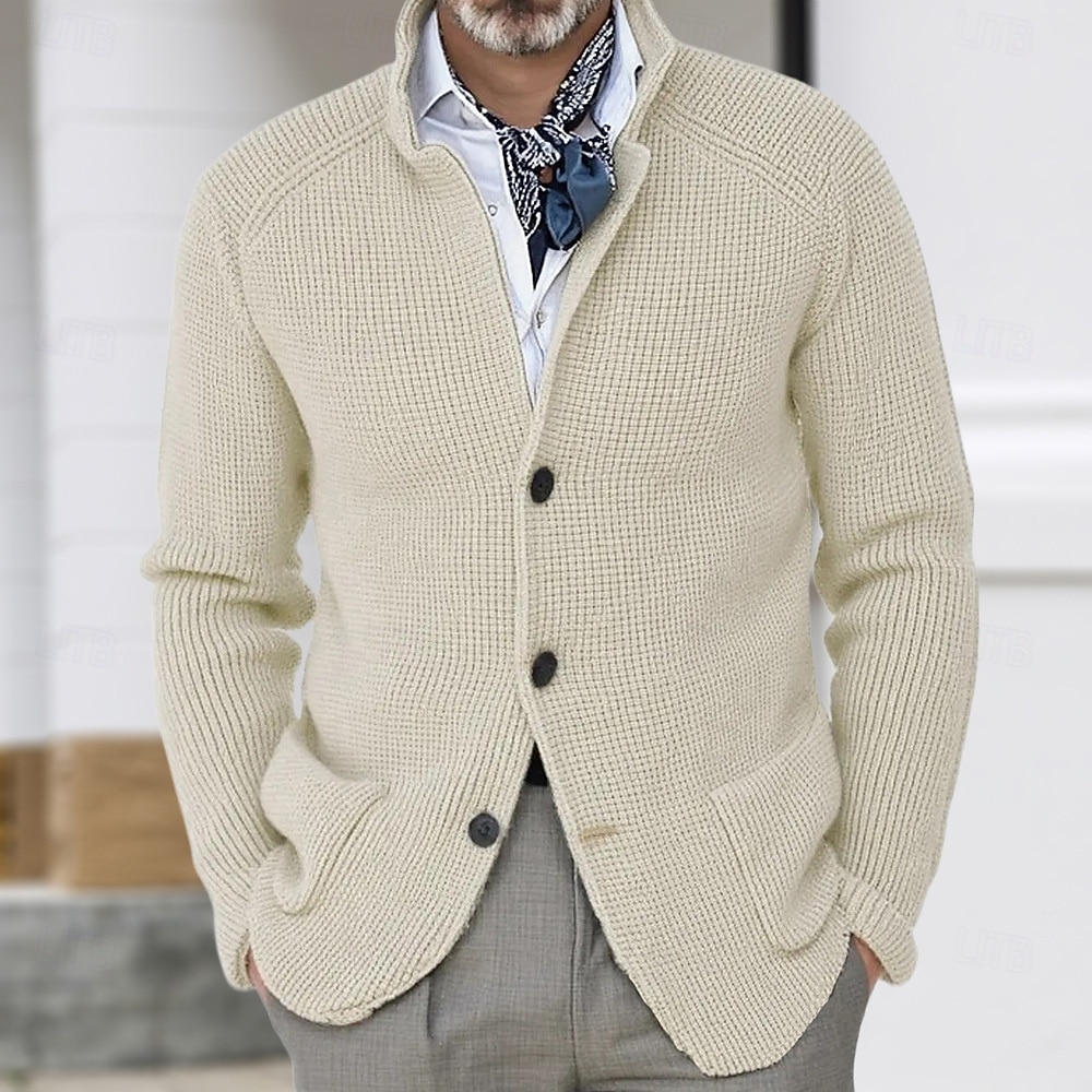 Per uomo Felpa Cardigan A Coste Maglia Top Regolari Lavorato a maglia Bottonato Semplice Colletto Mao Vacanza Moda Casuale Abbigliamento quotidiano Abbigliamento Primavera & Autunno Blu Nero S M L del 2026 a $30.99 –P1