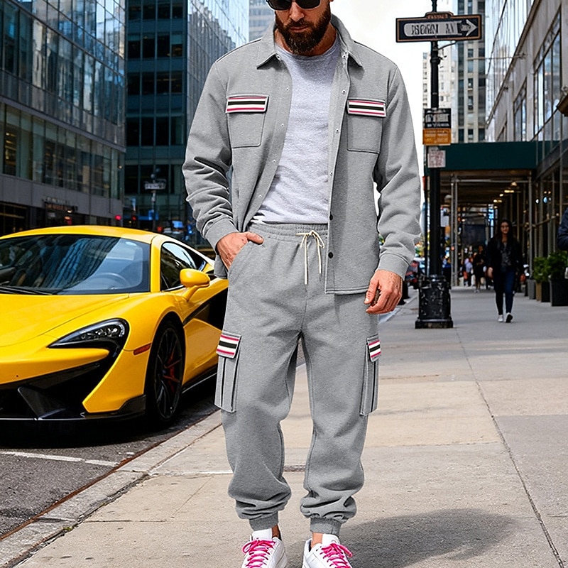 Ανδρικά Πουλόβερ Φόρμα Σετ ρούχων Jachetă Πέτο ΕΞΩΤΕΡΙΚΟΥ ΧΩΡΟΥ Καθημερινά Αθλητικά Κορδόνι Κουμπί επάνω Τσέπη Ταινία Μαύρο Ρουμπίνι Καφέ Πολυεστέρας Ρούχα Γυμναστικής Μοντέρνα Κομψό στυλ street 2026 - $55.99 –P13