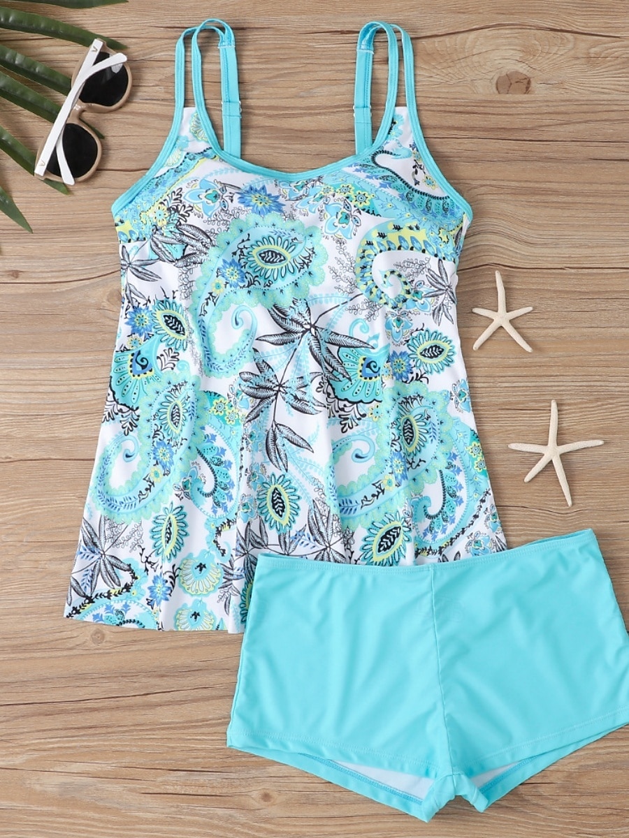 بدلة سباحة نسائية تانكيني قطعتين شورتات تحكم في البطن عالية الخصر نحيف بدون ظهر ملابس شاطئ إجازة مزينة بأنماط بيزلي برقبة على شكل حرف U بدون أكمام 2026 - $33.99 –P12