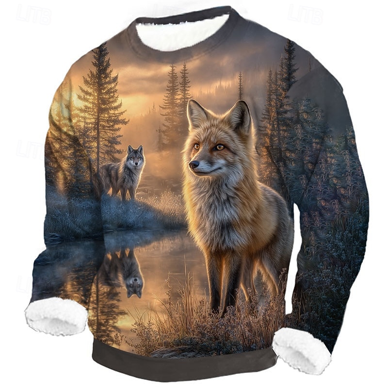 Herre Ulv 3D-utskrift Fleece Genser Daglig Fritid Fantasi Crew-hals Hjem Fest Gave Gateklær Blå 1 blå 2# Brun 3D-utskrift Høst Vinter Designer S M L XL XXL XXXL 2026 - $30.99 –P3