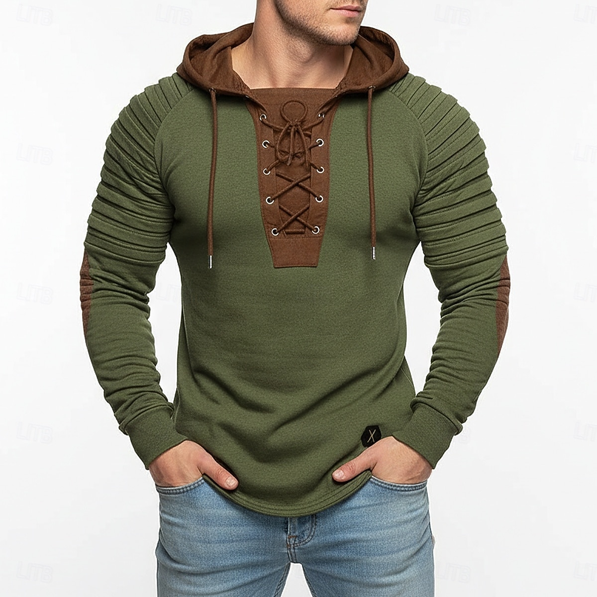 Hommes T-shirt Chemise à Manches Longues Chemises pour hommes avec coudières manche longue À capuche Toutes saisons Bloc de Couleur Slim Plissé Mode Designer Basique À lacets Patchwork Occasionnel de 2026 ? $24.99 –P3