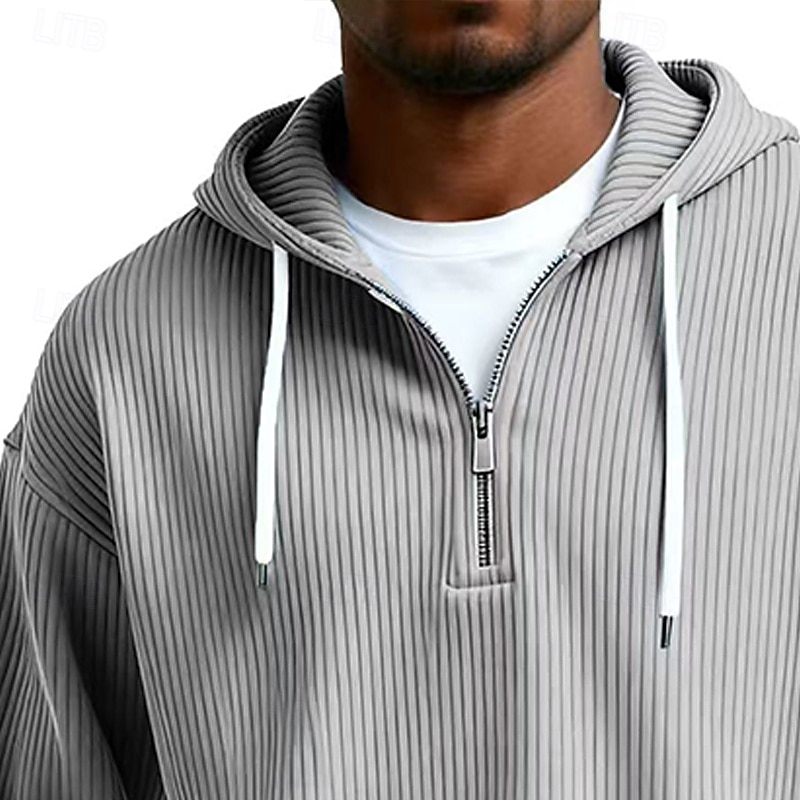 Férfi Kapucnis felsőrész Kordbársony Pulóver kapucnis pulóver Negyed cipzáros kapucnis pulóver Sárgabarack Vörösbor Fekete Fehér Világoszöld Kapucni Sima Cipzár Texturált Hétköznapi Napi Sport 2026 - $34.99 –P13