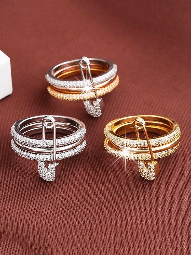 Dámský vánoční měděný prsten - elegantní tříbarevný design s čirými kameny, ideální jako sváteční dárek, slavnostní a stylový doplněk pro běžné i formální příležitosti 2026 - $11.99 –P4