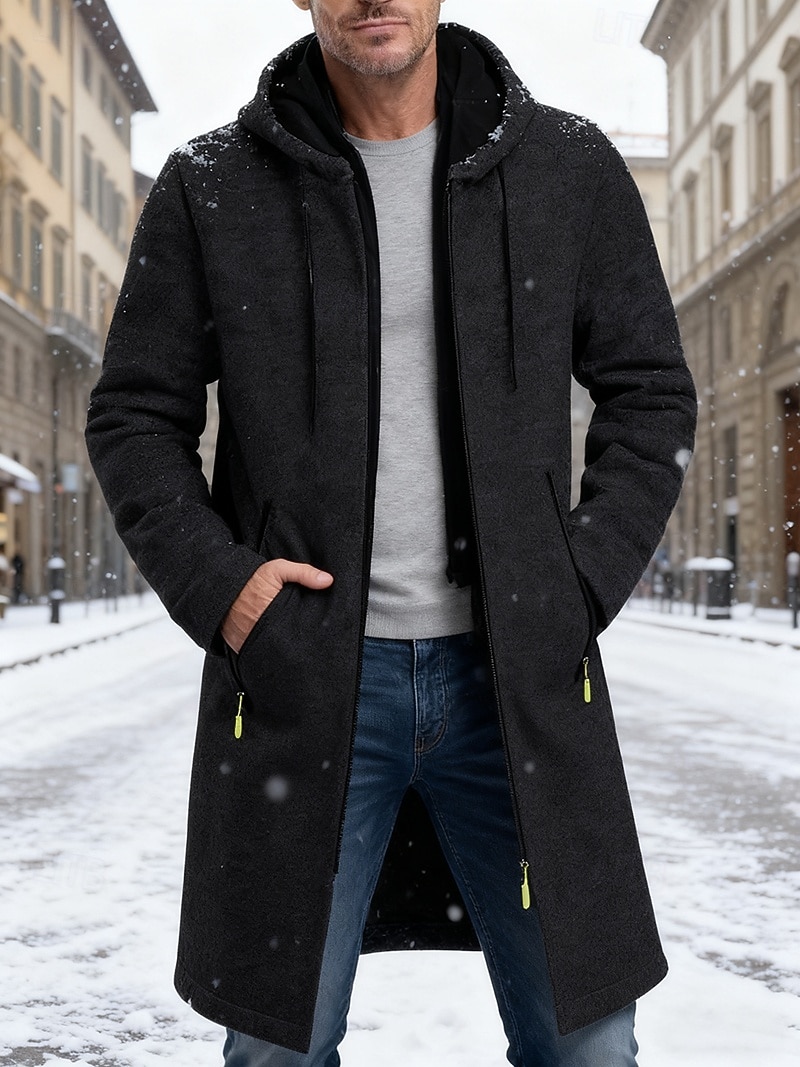 Bărbați Palton de iarnă pardesiu Trenci lung Haină Trench În aer liber Casual Toamnă Iarnă Polyester Termic cald Îmbrăcăminte exterioară Îmbrăcăminte Clasic Modern Simplu Buzunar Capișon 2026 - $39.99 –P6
