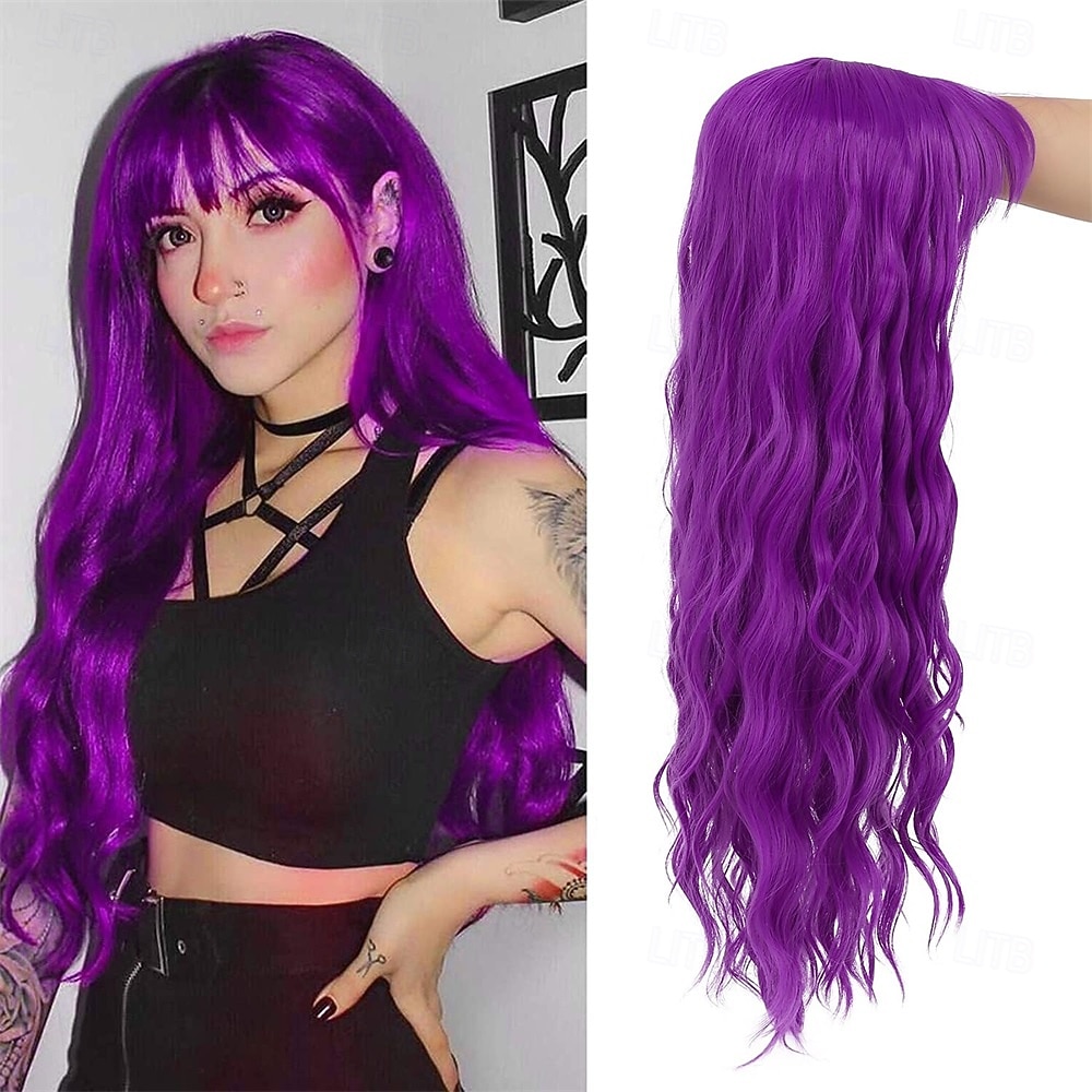Карнавальный парик 2026 Фиолетовый Зеленый Оранжевый Кудрявый Волнистый Длинные Синтетический фестивальный парик Вторник на масляной неделе Парад Волосы для косплей-костюма для Женский 2026 - $21.99 –P2