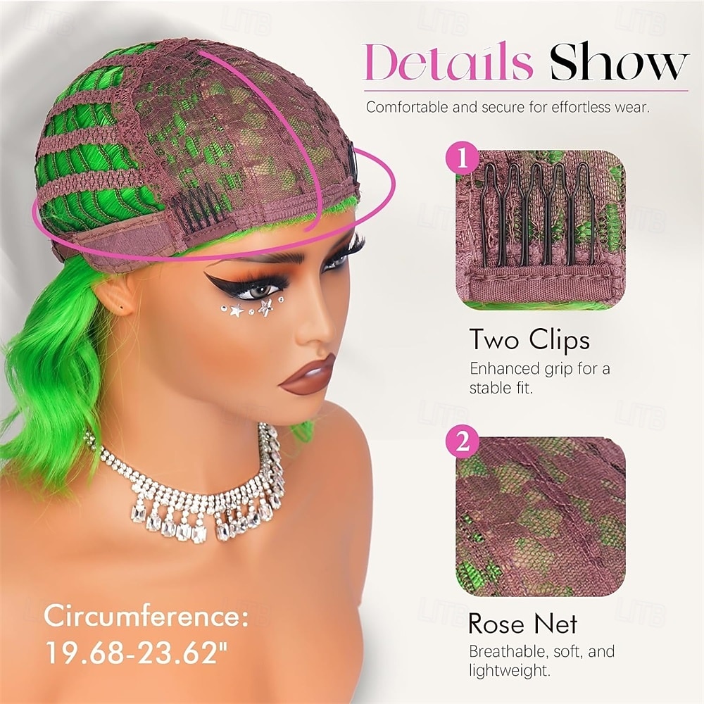 Green Wigs Synthetic Wig Curly Bob Bob With Bangs Short Green Synthetic Hair Women Soft Fashion 2026 - E£1436.85 –P5