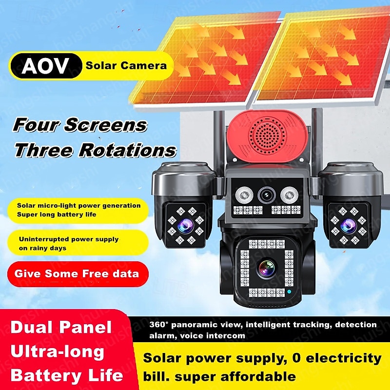 8MP 3 Lens  Solar Powered Security Camera  Dual Solar Panel  Outdoor Waterproof CCTV  Night Vision Motion Detection & Two-Way Audio 2025 - $225.89 –P1