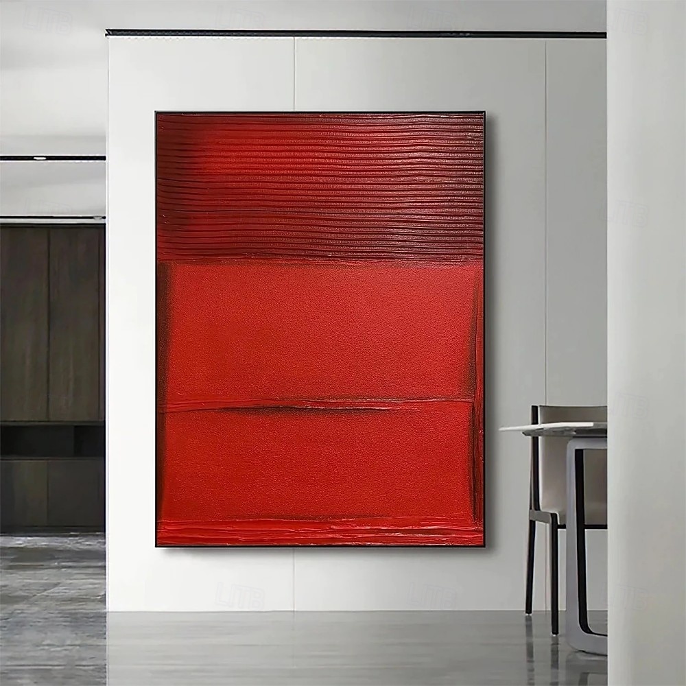 Pintura a óleo artesanal em tela, arte de parede abstrata com textura vermelha, decoração para sala de estar, hall de entrada, decoração para casa, pintura enrolada sem moldura e sem esticar. de 2026 por $63.99 –P2