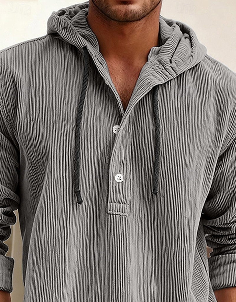 Férfi Ing Alkalmi ing Kordbársony Ing Medence Fehér Sötétkék Stétszürke Hosszú ujj Sima Kapucni Hétköznapi Napi Kapucni Ruházat Szüret Divat Utcai sikk Napi 2025 - $23.99 –P3