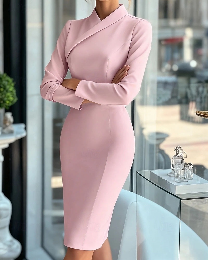 Damen Minikleid Bodycon Etui-Kleid Abendkleid Elegant Mode Modern Täglich Büro Ferien Normale Passform Einfach Langarm Stehkragen Rosa Purpur Leicht Blau Frühling Herbst Winter 2026 - $29.99 –P1