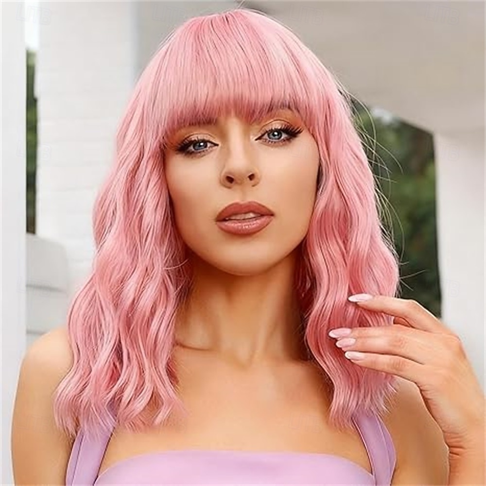 Карнавальный парик 2026 Розовый Красный Черный Кудрявый Стрижка-боб Короткие Синтетический фестивальный парик Вторник на масляной неделе Парад Волосы для косплей-костюма для Женский 2026 - $21.99 –P9