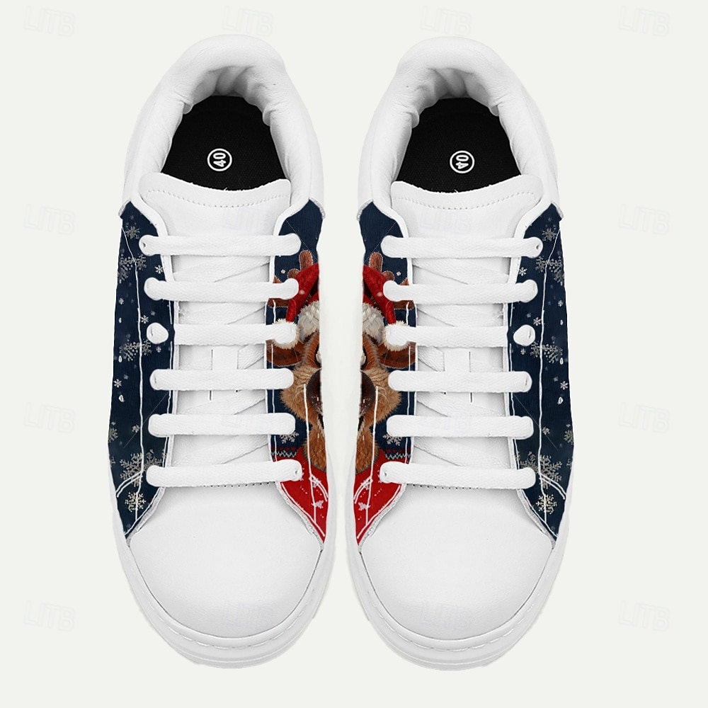 Men's White Christmas Sneakers with Santa and Dog Design - Trendy Footwear for Festive Occasions and Christmas Parties 2026 - $54.99 –P4