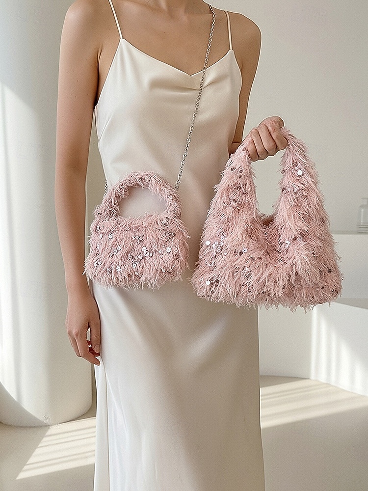 borsa da donna in pelliccia sintetica con paillettes: design scintillante e luccicante con materiale morbido, disponibile in due misure, perfetta per feste serali e occasioni speciali del 2026 a $19.99 –P6