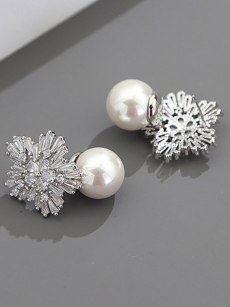 Women's Christmas Pearl and Crystal Snowflake Earrings, Alloy Material, Available in Red, White, and Multiple Colors – Perfect Holiday Gift 2026 - $11.99 –P4