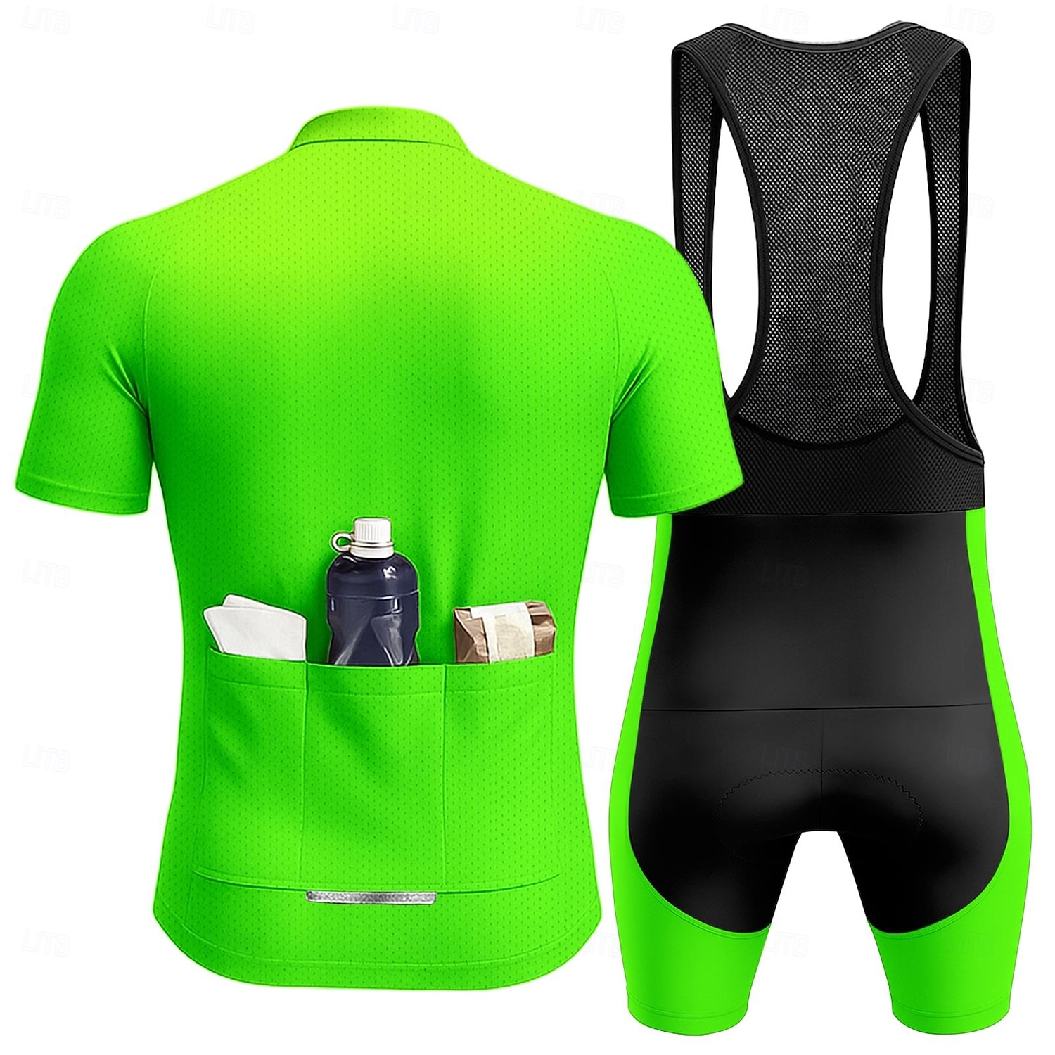 Herre Sykkeljersey med bib-shorts Sykkeltrøyesett Kortermet Fjellsykling Veisykling Sommer Grønn Geometrisk Sykkel Solkrem UV-bestandig 3D Pute Fort Tørring Refleksbånd Spandex Lycra sport Klær 2026 - $49.99 –P2