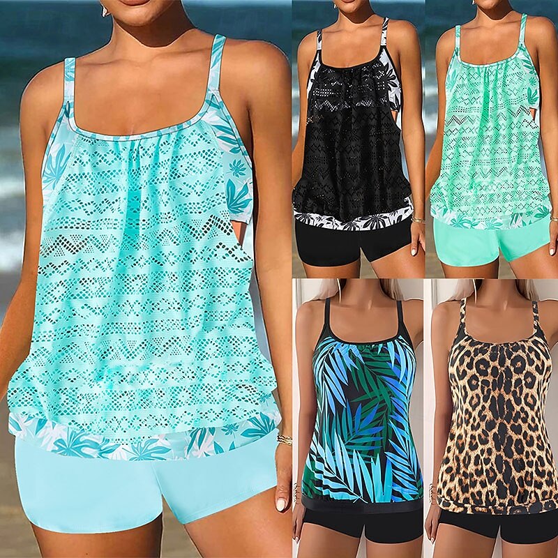 Mujer Bañadores 2 piezas Slips Traje de baño Espalda al Aire Vacaciones Ropa de playa Graphic Leopardo Escote Redondo Sin Mangas Trajes de baño 2026 - $28.99 –P1