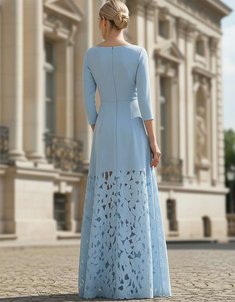 A-linje Golvlång Kvälls klänningar Elegant Moder Till Bruden Bröllop/dagtidsbröllop 3/4 ärm Båthals Formell Bröllop Stretch crepe med Applikationsbroderi 2025 2025 - $164.99 –P2