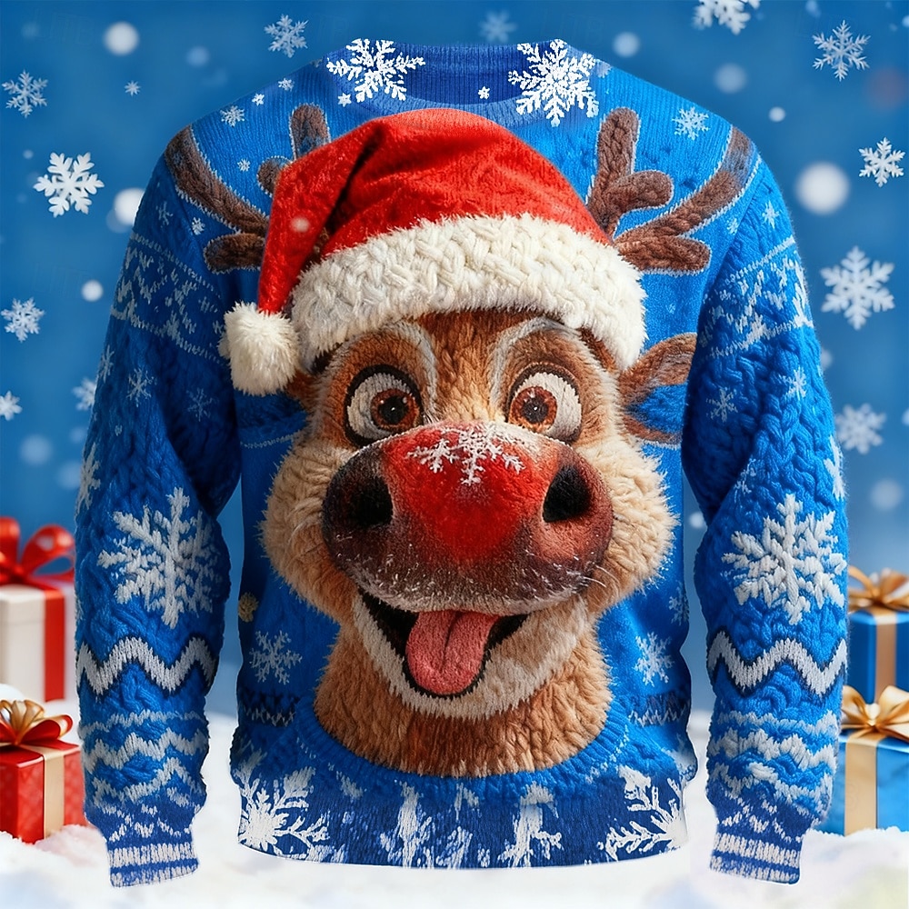 Stygg julegenser Herre Hver Trykt mønster Pullover genser Strikketøy Crewneck Fritid Feriereise Daglig Hold Varm Langermet Vår Høst Vinter Rød Blå Lilla 2025 - $36.99 –P4