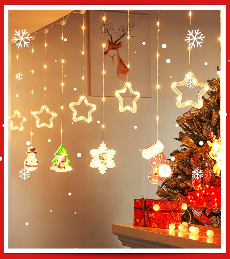 Guirlande lumineuse décorative de Noël 3 m, 10 pendentifs pentagramme et flocon de neige, télécommande 8 fonctions, USB/piles AAA, ambiance festive intérieure. de 2025 ? $19.49 –P2