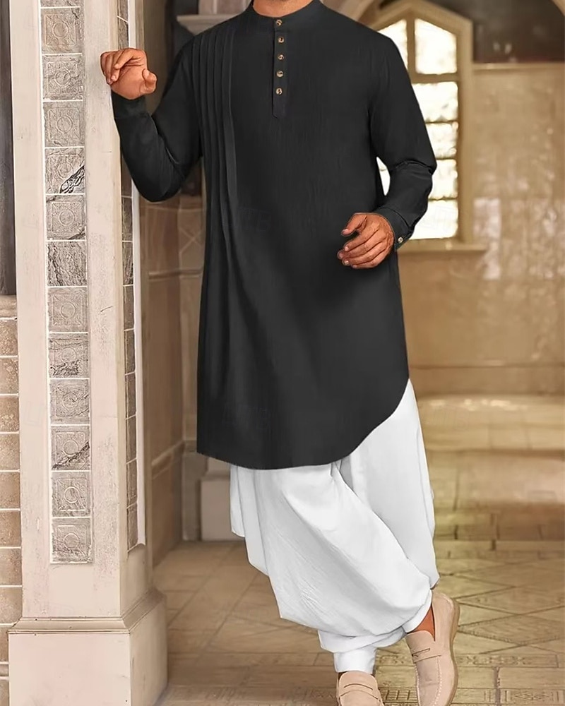 Homme Loungewear Chemise de Nuit Uni Élégant Confort Maison Quotidien Coton Respirant Col montant manche longue Printemps Automne Noir Blanche de 2026 ? $30.99 –P6