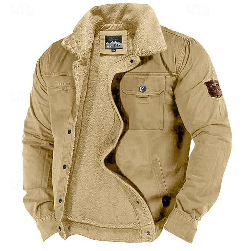 Herren Fleecejacke Cargo-Jacke Arbeitsjacke Formell Heim Windjacke Langlebig Tasche Fleecekragen Herbst Winter Einfarbig Aktiv Vintage Kragen Regulär Marineblau Dunkelgrün Khaki Jacken 2026 - $60.99 –P3