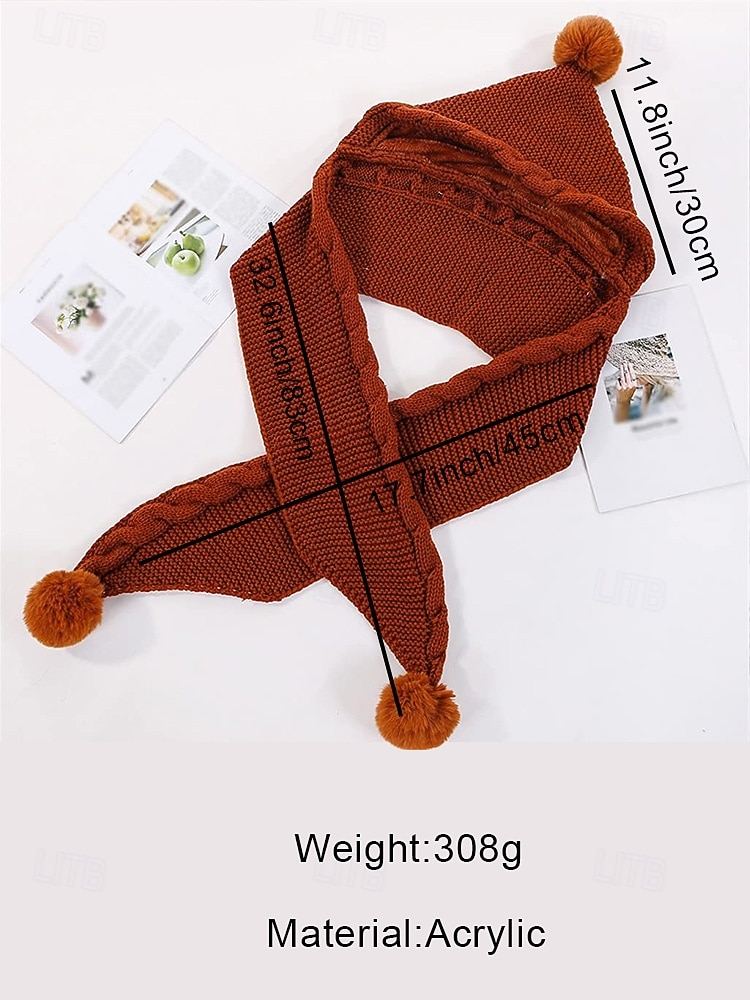 Женский рождественский вязаный шарф с капюшоном — уютная флисовая подкладка, помпоны, разноцветные варианты для зимней моды, идеально подходит для подарка на праздники и активного отдыха 2026 - $14.99 –P11