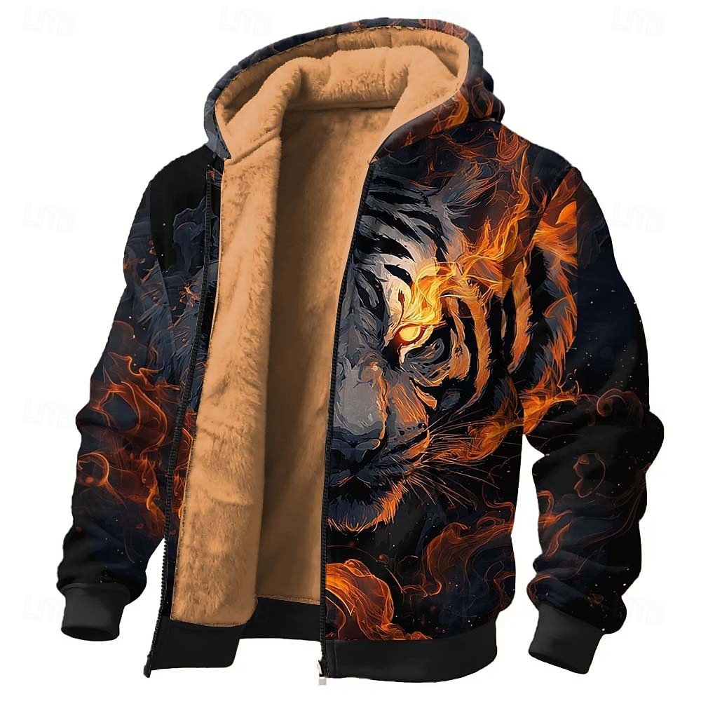 Men's Tiger 3D Fleece Hoodie Jacket Sweatshirt Classic Fantasy Crew Neck Outdoor Camping Black Dark Blue Zip Up Fall Winter Designer S M L XL 2XL 3XL 2026 - $41.99 –P1