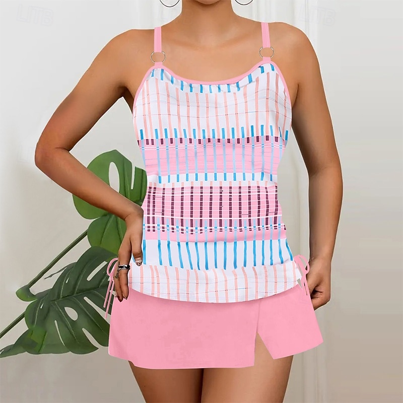 Γυναικεία Μαγιό 2 κομμάτι Φούστα Μαγιό Εξώπλατο Διακοπές Ρούχα παραλίας Ριγέ Στρογγυλή Λαιμόκοψη Αμάνικο Μαγιό 2026 - $28.99 –P4