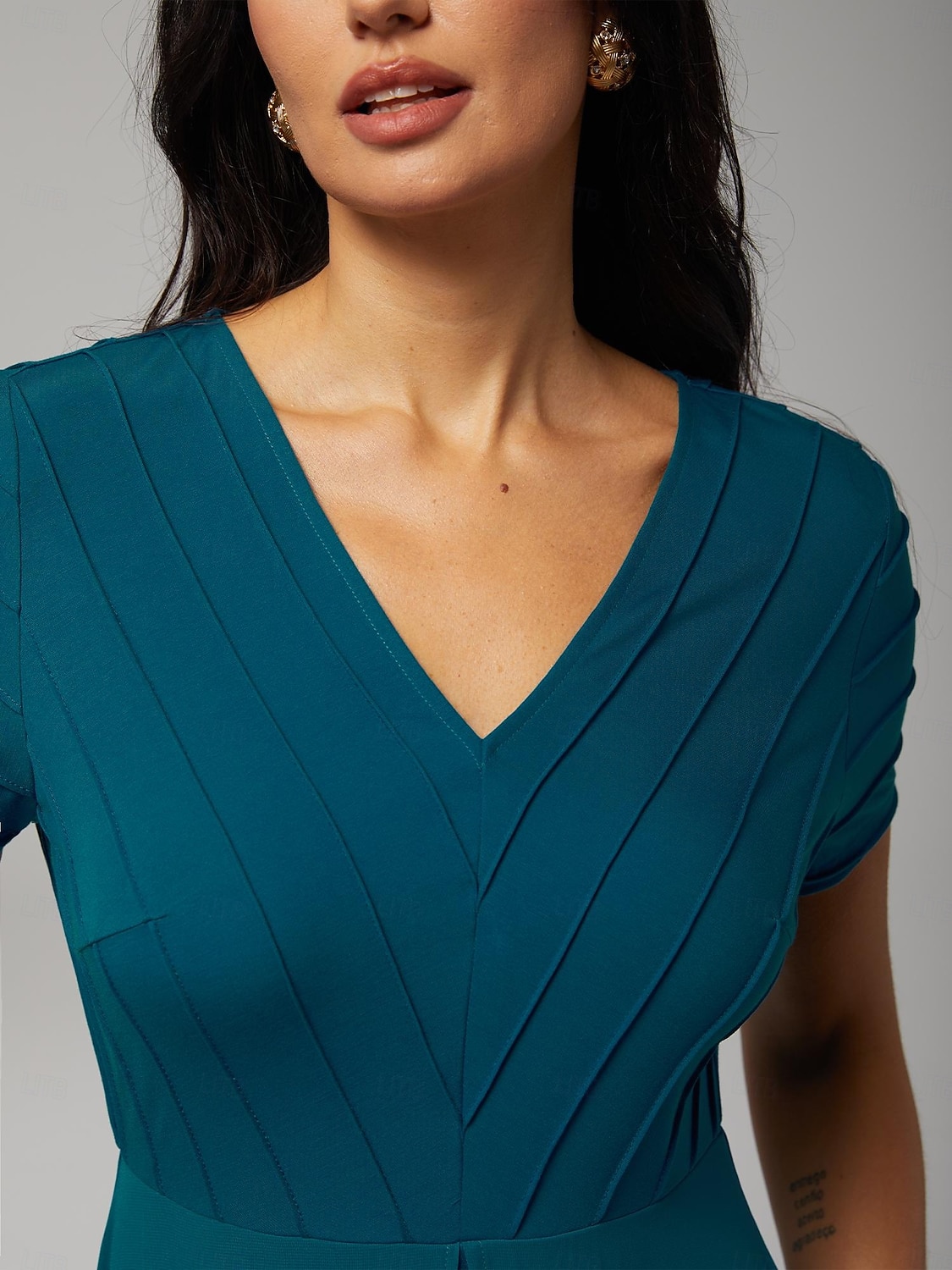 Dame Femeie Rochie casual Salopetă Albastru păun Manșon scurt Mânecă scurtă Simplu Multistratificat Vară Primăvară Toate Sezoanele În V Rotund Elegant Modern Fluid S M L 2025 - $114.99 –P4