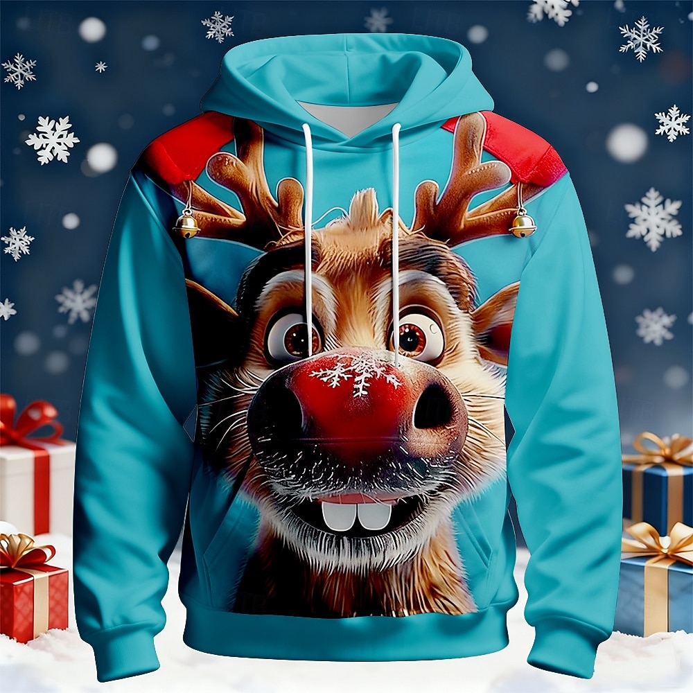 Jul Herre Elgjul Hattetrøje Genser Mote Daglig Fritid Crew-hals Med hette Hjem Fest Gave Sjø blå Kongeblå Grønn Snorer Høst Vinter Designer S M L XL XXL XXXL 2025 - $30.99 –P2