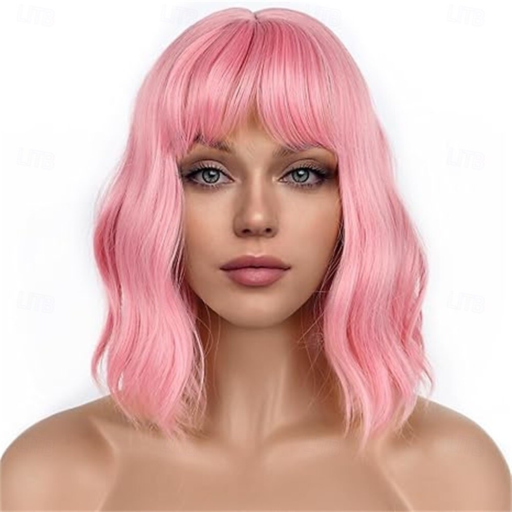 Carnival Wig 2026 Pink Blue Purple Curly Bob Short Synthetic Festival Wig Mardi Gras Parade Cosplay Costume Hair for Women 2026 - $21.99 –P11