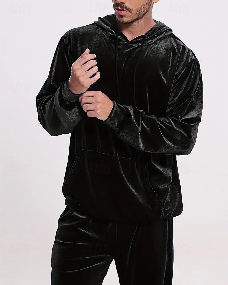 Homens Moletom Moletom com capuz e calças Conjunto de roupas Conjunto de moletons Capuz Ao ar livre Diário Esportes Com Cordão Bolsos Tecido Vermelho Vinho Preto Azul Royal Poliéster Roupas Esportivas de 2026 por $44.99 –P2