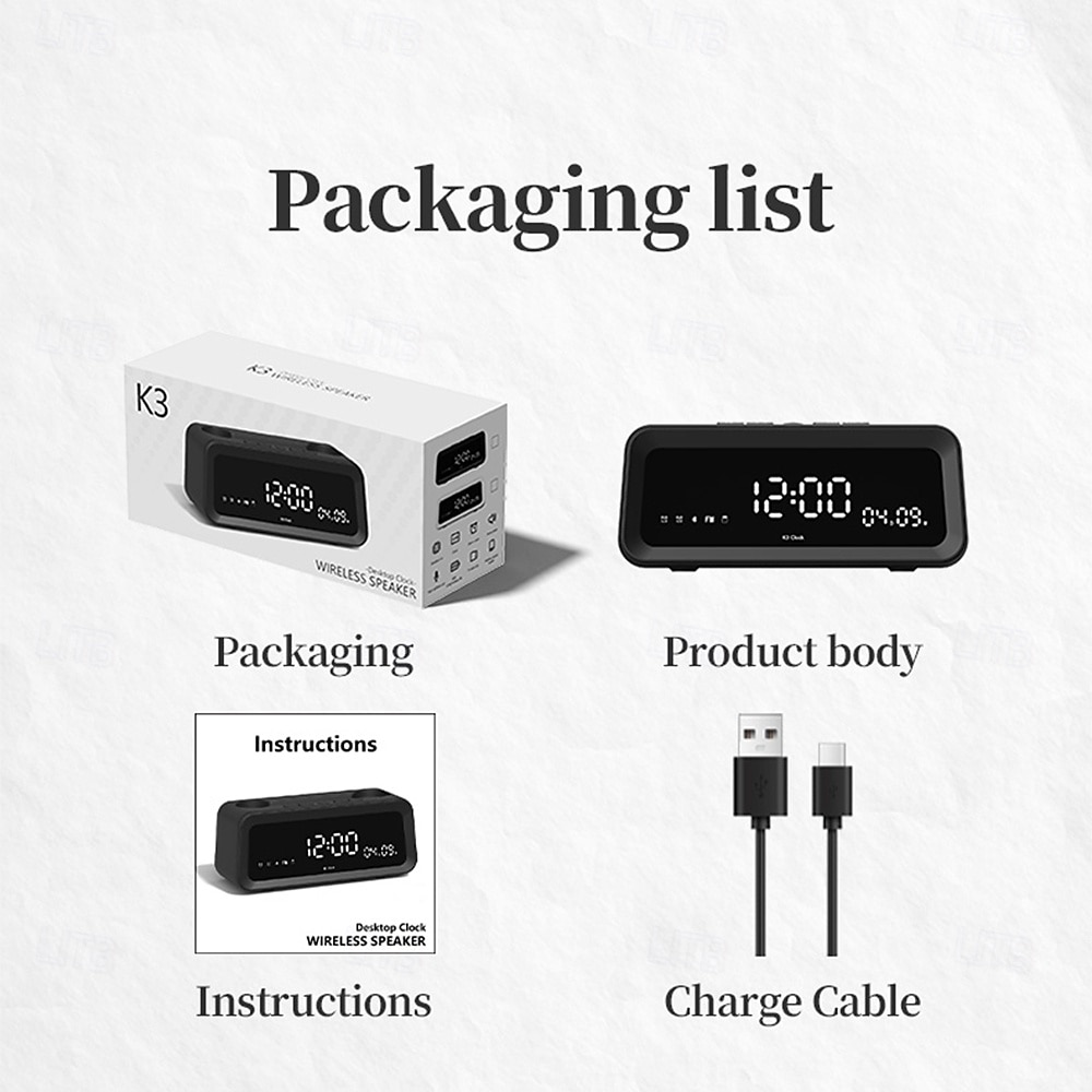 K3  Portable Wireless Speaker and Alarm Clock Bass 40-Hour Battery Life Dual-Mode Phone Stand/Bracket TF Card Player -C Dual Speakers Low Power Mode Compatible with Mobile Devices - Black/Whi 2025 - $25.99 –P12