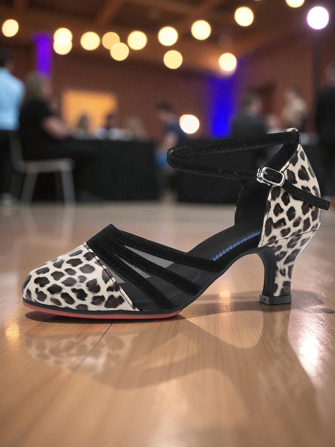 Scarpe da ballo latino professionali da donna con stampa leopardata - tacchi da sala da ballo con cinturini in pelle scamosciata e rete per salsa, tango e gare di performance del 2026 a $32.99 –P5