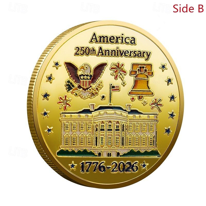 250th Anniversary Commemorative Coins - Golden American Flag & Liberty Bell Design Collectible Coins, Durable Metal Anniversary Coins for Display, Collectors Patriotic Semiquincentennial 2026 - $15.99 –P16